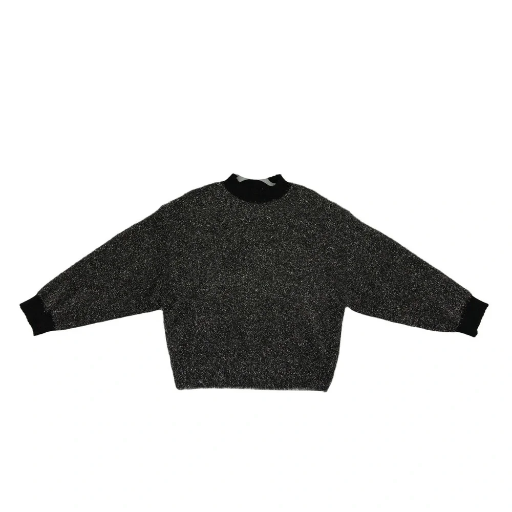 Maeve Sweater Anthropologie Women's Size XL Black Metallic Balloon Sleeve $158